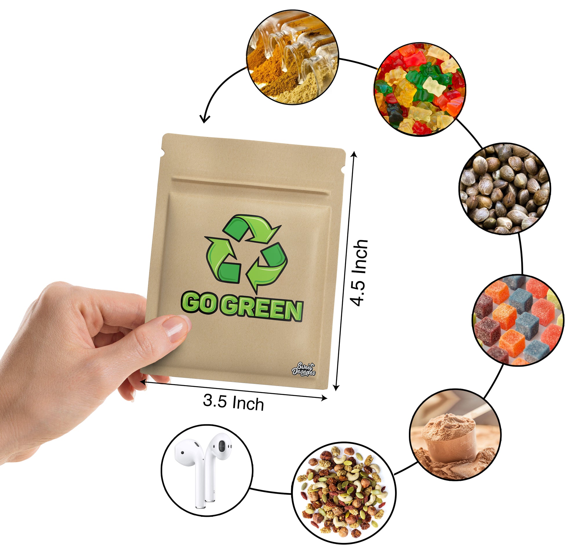 (100 Pack) Go Green Classic | Eco-Friendly Zip Lock Bags 3.5" x4.5" Inch (3.5g)